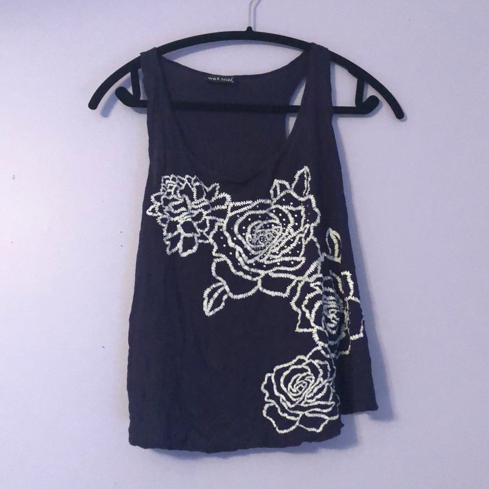 Wet Seal blue tank top with sequence